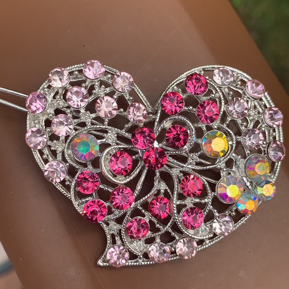 New Pink Crystal Heart Shaped Hair Clip